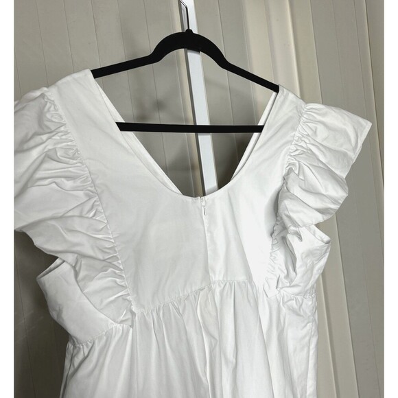 Maeve White Midi Dress Flutter Sleeves V Neckline Empire Waist Romantic Size L - Picture 6 of 9